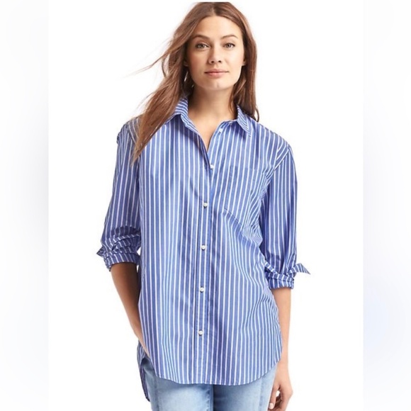 Gap Organic 100% Cotton Big Shirt Button Up blue white Stripes Women’s Small - Picture 1 of 15